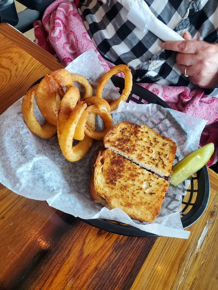 Patty Melt Burger and Onion Rings